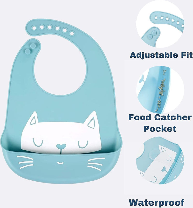 Babyslabbetjes, siliconen, waterdicht, 3 stuks, waterdicht, met 6 verstelbare toetsen, uniseks, om te spenen, BPA-vrij, eenvoudige reiniging, vaatwasmachinebestendig