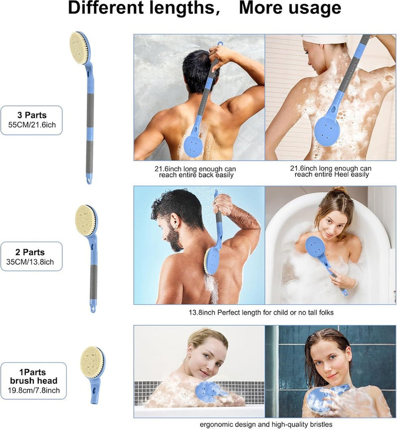 Rugborstel met lange handgreep voor douche, 22" badborstel voor douche, rugschrobber, exfoliatie en verbeterde huidgezondheid voor ouderen met beperkte armbeweging