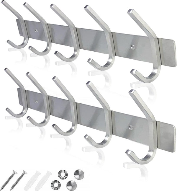 Wandkapstokken, roestvrij staal (2 stuks), zware kapstokken, wandhaken, wandkapstok, haakrail (zilver J modern)