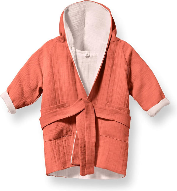 kinderbadjas met capuchon | zacht mousseline katoen | Kinderbadjas voor meisjes en jongens | OEKO TEX Standaard 100 | Maten van 1 tot 6 jaar | 4 kleuren