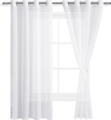 Transparant voile gordijn transparant gordijn met oogjes 2-delig ooggordijn voor woonkamer, babykamer, slaapkamer, wit, 215 x 140 cm (H x B)