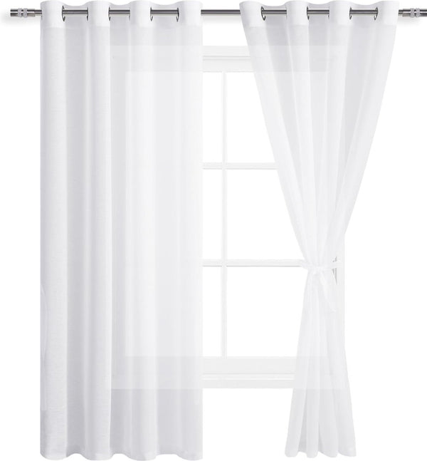 Transparant voile gordijn transparant gordijn met oogjes 2-delig ooggordijn voor woonkamer, babykamer, slaapkamer, wit, 215 x 140 cm (H x B)