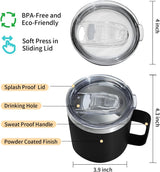 Roestvrijstalen thermosbeker met deksel, 470 ml, dubbelwandig, met handvat, lekvrij, campingbeker, reisbeker, bierpul, BPA-vrij