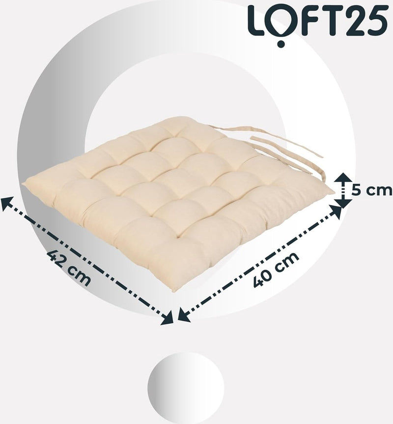 Indoor stoelkussen, keuken, eetkamer, antislip, getuft zitkussen, zacht stoelkussen met banden, duurzaam, comfortabel stoelkussen, zitkussen, stoelkussen, 42 x 40 x 5 cm, perkament
