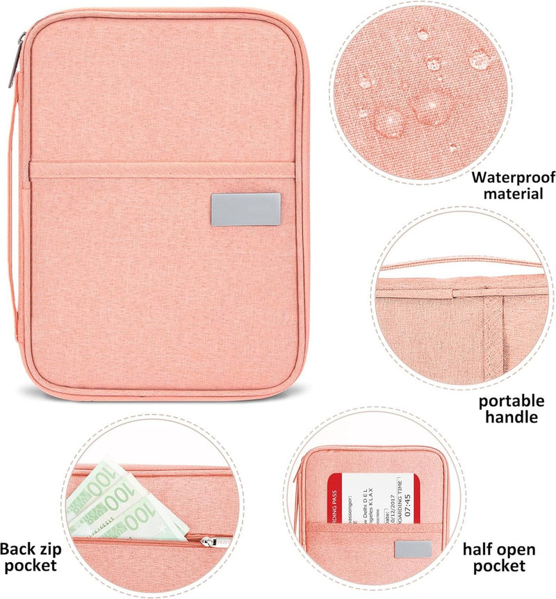 Paspoorttas Paspoorthoes Familiereisportemonnee Waterdichte reisorganisator voor opslag Creditcards ID Instapkaarten Tickets, roze, Klassiek