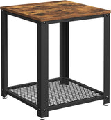 bijzettafel in industrieel design, nachtkastje, banktafeltje met rasterplankje, stabiel, met metalen onderstel, gemakkelijk te monteren, vintage hout-uitstraling