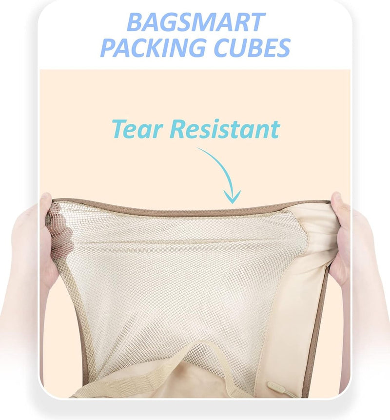 Packing Cubes rugzak, kledingtassen, 7-delige reiskoffer-organizerset, uitbreidbare kofferorganizer voor vakantie en reizen, ivoor