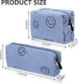 Toilettas voor op reis, corduroy fluwelen cosmeticatas, make-uptas met glimlachgezicht, corduroy smile-print, make-up-organizer, wastas voor reizen, kinderen, meisjes, dames, 2 stuks blauw, mode