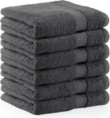 6 stuks badstof handdoeken 50 x 100 cm met ophanglus, medium handdoeken 100% katoen, zachte en absorberende handdoekenset (grijs)