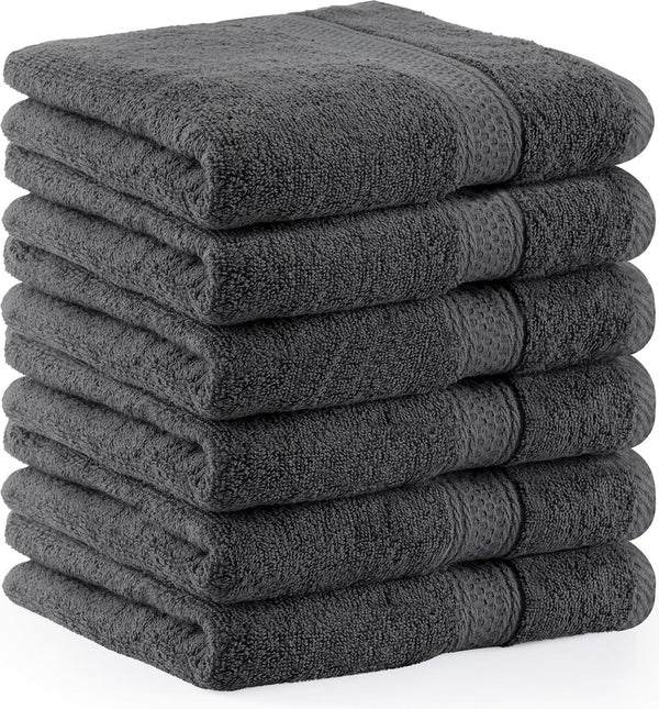 6 stuks badstof handdoeken 50 x 100 cm met ophanglus, medium handdoeken 100% katoen, zachte en absorberende handdoekenset (grijs)