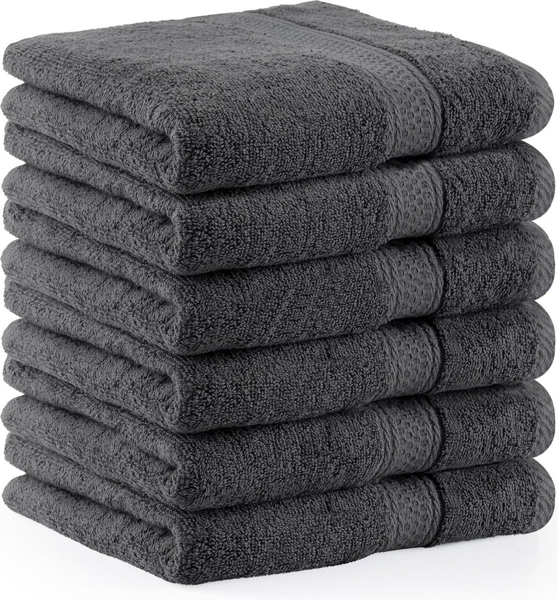 6 stuks badstof handdoeken 50 x 100 cm met ophanglus, medium handdoeken 100% katoen, zachte en absorberende handdoekenset (grijs)