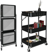 Extra keukenwagen Opvouwbare groente- en fruitwagen, multifunctioneel. Keukenplank met wielen. Servicewagen met 3 opbergniveaus voor huishouden, badkamer, woonkamer, terras