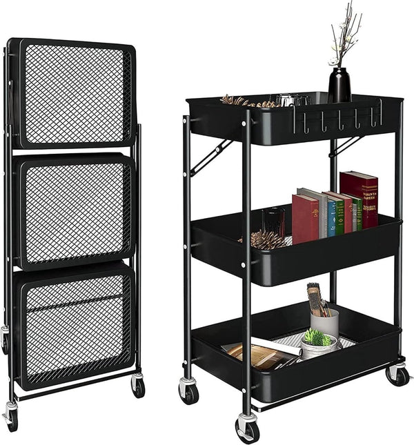 Extra keukenwagen Opvouwbare groente- en fruitwagen, multifunctioneel. Keukenplank met wielen. Servicewagen met 3 opbergniveaus voor huishouden, badkamer, woonkamer, terras