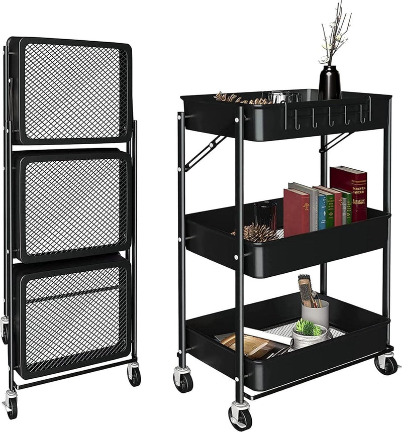 Extra keukenwagen Opvouwbare groente- en fruitwagen, multifunctioneel. Keukenplank met wielen. Servicewagen met 3 opbergniveaus voor huishouden, badkamer, woonkamer, terras