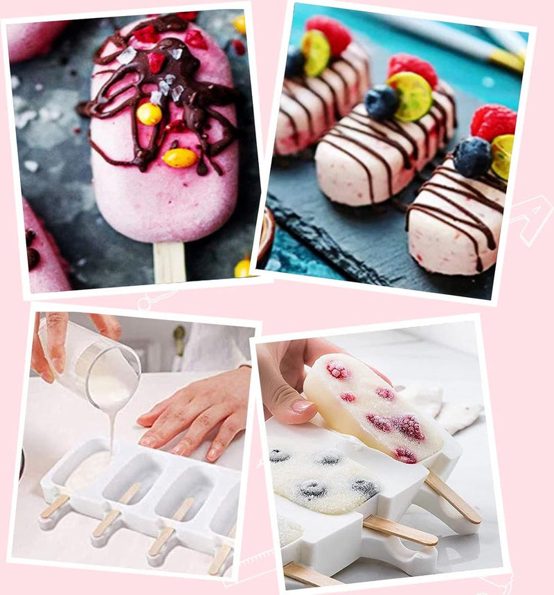 IJsvormen, siliconen ijsvormen, 2 stuks, 8 cellen, ijsvormen, popsicle vormen, herbruikbare doe-het-zelf ijsvorm met 100 houten stelen voor het invriezen van fruit of yoghurt steelijs, BPA-vrij