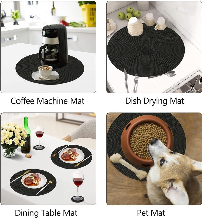 Placemats rond zwart 8 stuks wasbaar 34 cm tafel placemats hittebestendige placemats voor keukendiner