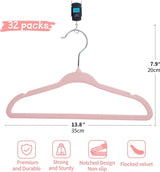Kinderkleerhangers van fluweel, 35 cm, 32 stuks, kleerhangers met gekerfd design, ultradun, ruimtebesparend, 360 graden draaibare haken, antislip en duurzame kinderhangers voor peuters, roze