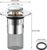 Set van 2 gootsteenpluggen, afvoerzeef, afvoerfitting, wastafel, universele pop-up gootsteenplug, roestvrij staal, voor 34-40 mm afvoerafvoerplug voor badkuip