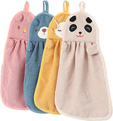 4 stuks kinderhanddoeken superabsorberende microvezel sneldrogende gezichtshanddoeken met ophanglus keukenhanddoek voor badkamer keuken (dierenmotief)