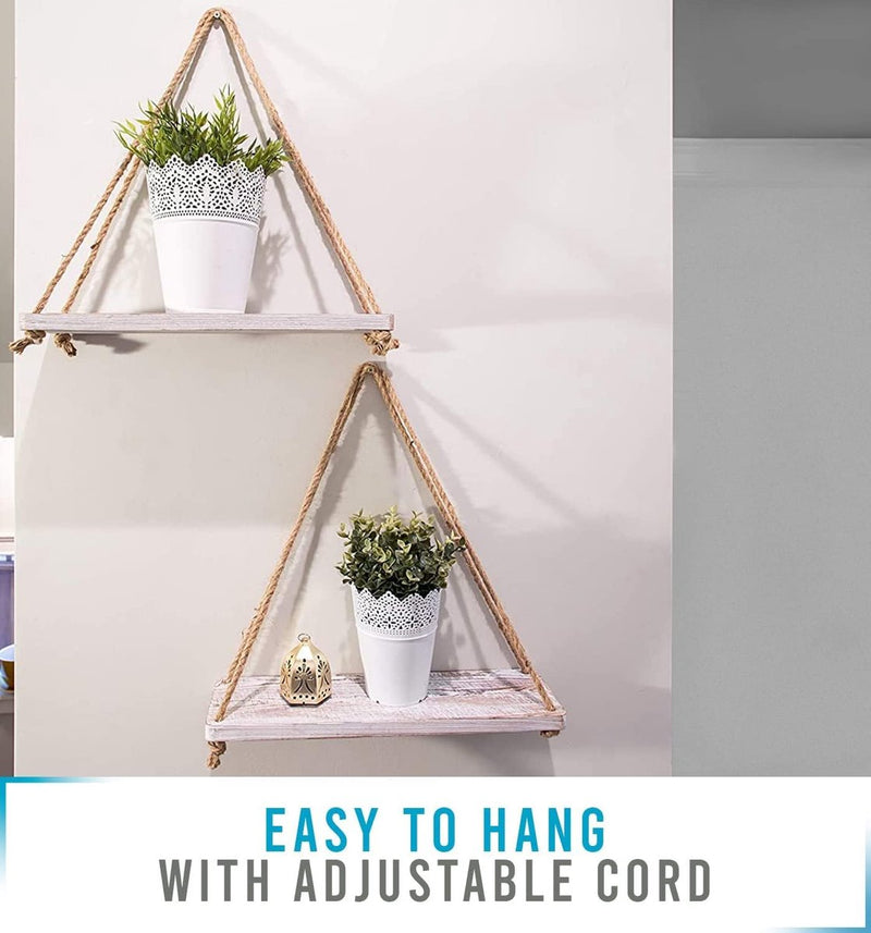 Zwevende plank met koord, 2-delige set, inclusief schroeven en pluggen, shabby chic, wit