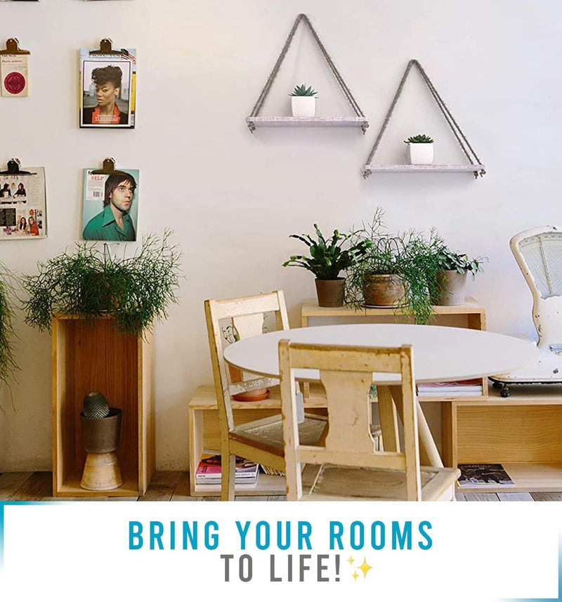 Zwevende plank met koord, 2-delige set, inclusief schroeven en pluggen, shabby chic, wit