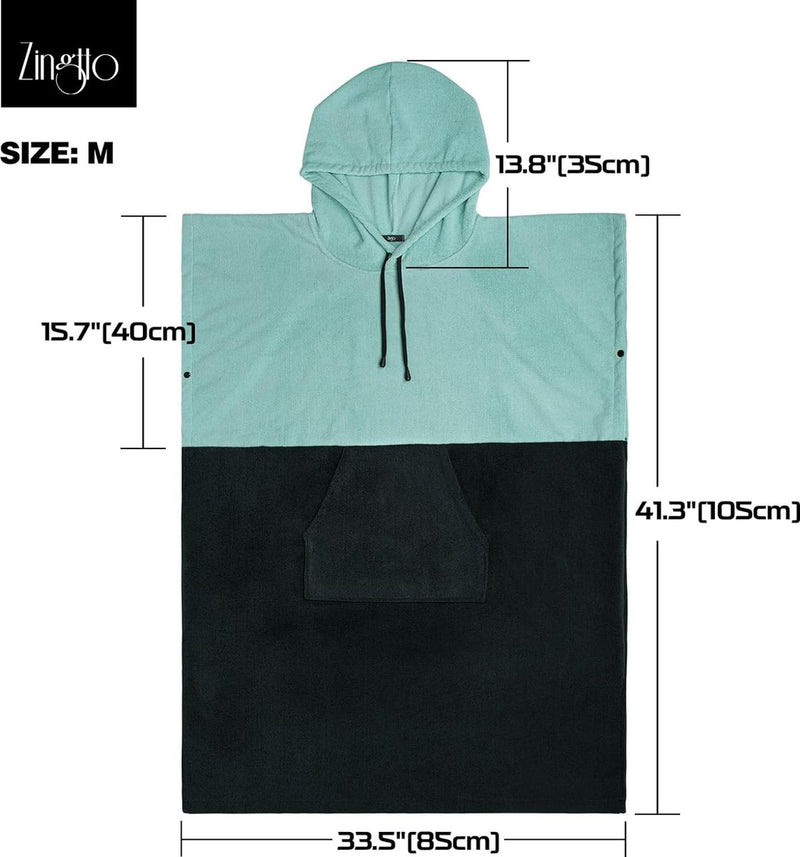 Surf Poncho, Extra Grote, Dikke Handdoekponcho voor Mannen en Vrouwen met Capuchon Zak voor Zwemmen op het strand, 104 x 83 cm, Zwartgroen
