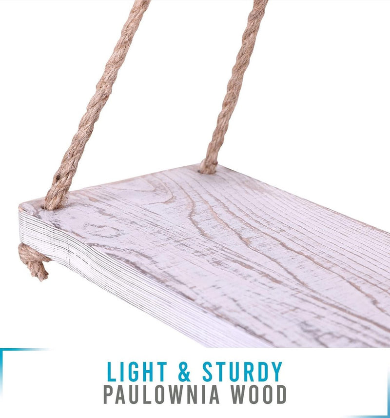 Zwevende plank met koord, 2-delige set, inclusief schroeven en pluggen, shabby chic, wit