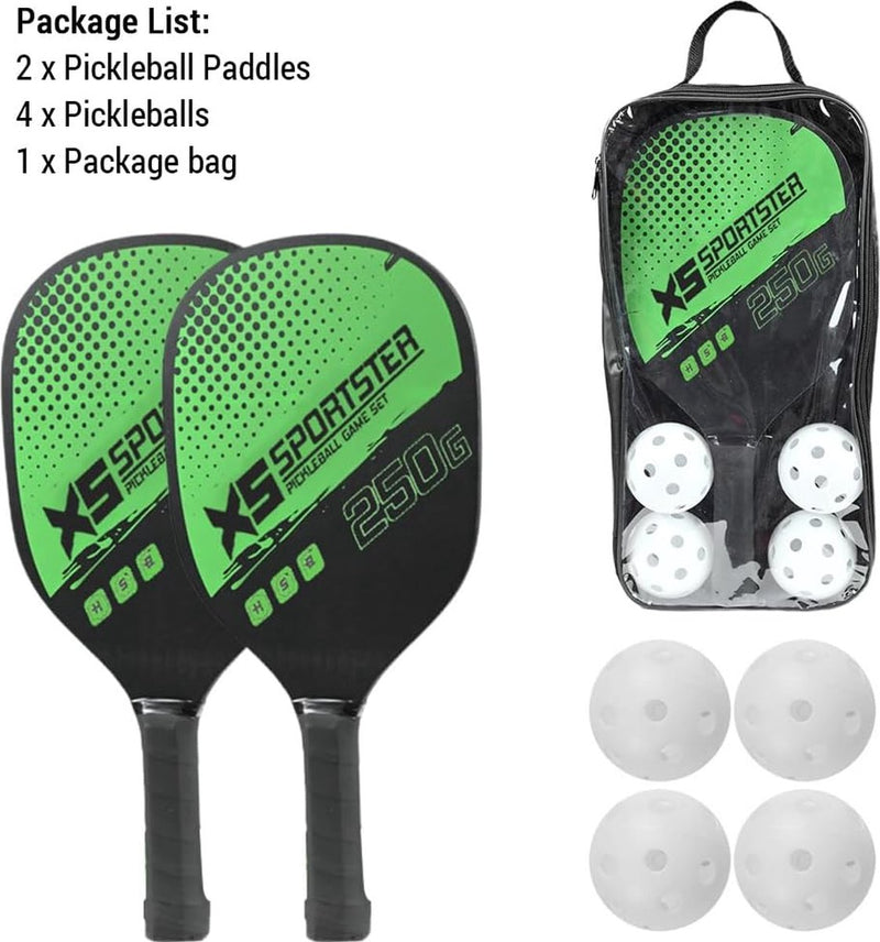 Pickleball paddle-racket, 4 pickleball-ballen met 2 paddles, pickleball-paddleset voor binnen en buiten