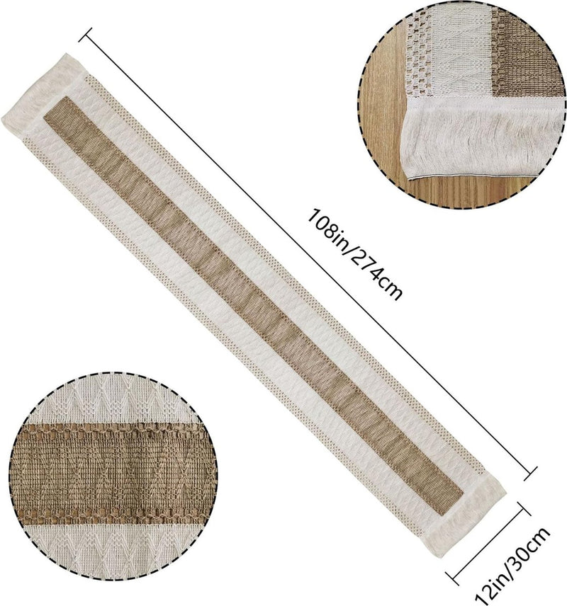 Macramé tafelloper 30 x 274 cm tafelloper beige boho jute tafelloper met kwastjes rechthoekig voor landhuisstijl bruiloft verjaardag feestelijk huis keuken koffie tafel decoratie