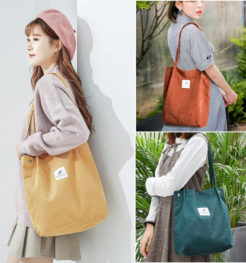 Schoudertas dames - 2 stuks corduroy tas dames schoudertas shopper dames hengseltas voor dagelijks gebruik, kantoor, schooluitstapje en winkelen