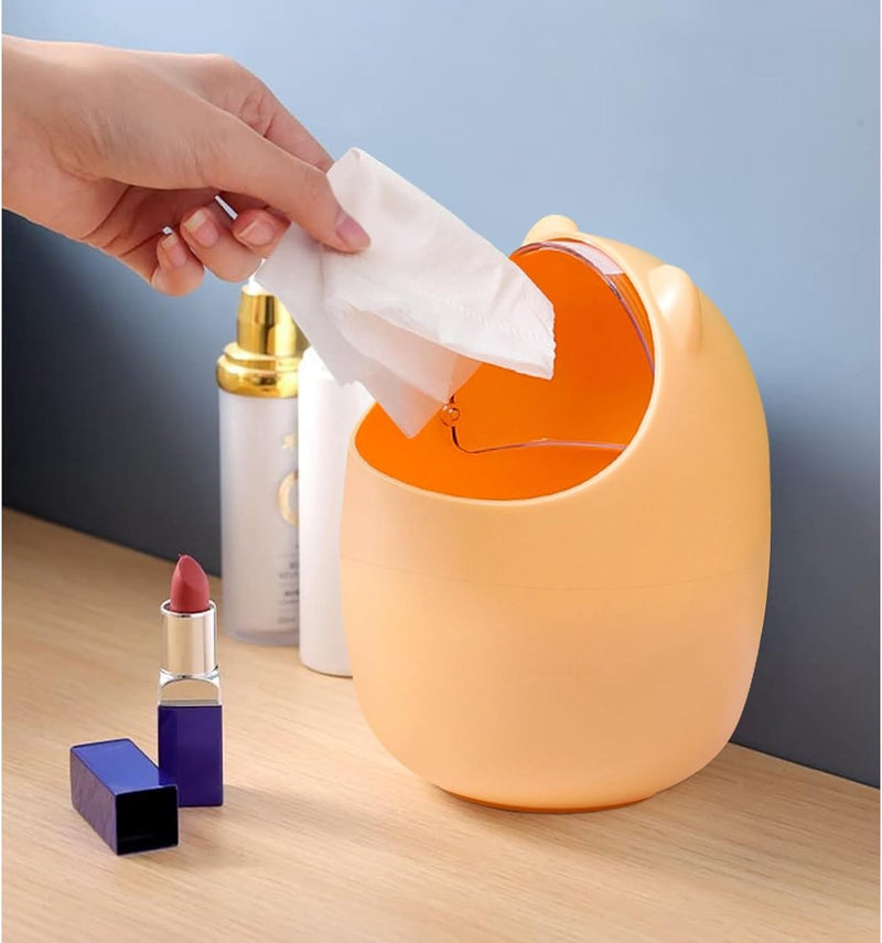 Kleine Beer Kat Tafelprullenbak met swingdeksel, cosmetica-emmer, mini prullenbak, pennenhouder, slaapkamerdecoraties, badkamer, bureau, cosmetica-emmer, prullenbak, afvalemmer (B)