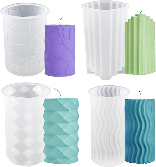 Kaarsenvorm Siliconen 4-delig, Kaarsenvormen voor gietset, 3D DIY Kaarsen Siliconenvorm Kaarsengietvormen voor handgemaakte zeep, geurkaarsen, knutselornamenten, kaarsen DIY-vormenset