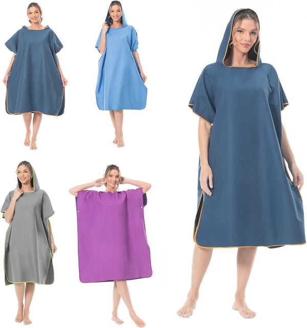 Surf poncho voor dames heren volwassenen jongeren, ultralicht en sneldrogend, badponcho handdoek, van microvezel, ook als omkleedhulp strand (donkerblauw)