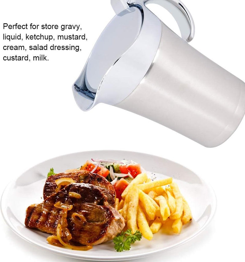 Sjaceren thermo, saucier thermo, sauzen, roestvrijstalen sauskan geïsoleerd, roestvrij staal 304 warmte-geïsoleerd, dubbelwandig, saus-sauspan, serveerkan (grote 750 ml)