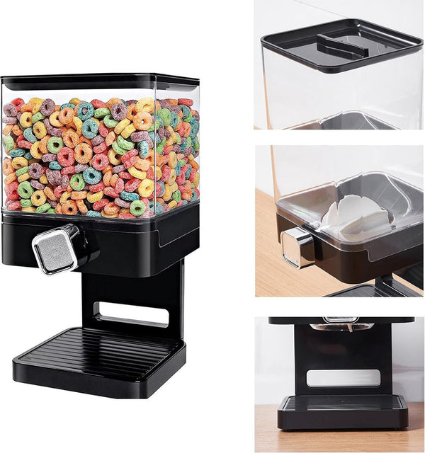 Double Cereal dispenser, vierkante keramische dispenser, versnippert geen granen bij het uitgeven, luchtdicht gesloten, transparant, voor muesli/diervoer/snoep
