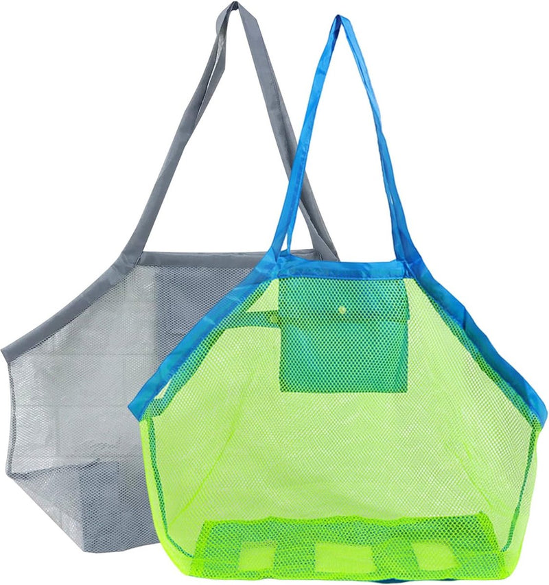 Set van 2 Mesh Bag Zandspeelgoedzak Grote Mesh Strandtas Opvouwbare Herbruikbare Mesh Strandtas Nette Tas voor Strand Waterspeelgoed Familievakantie
