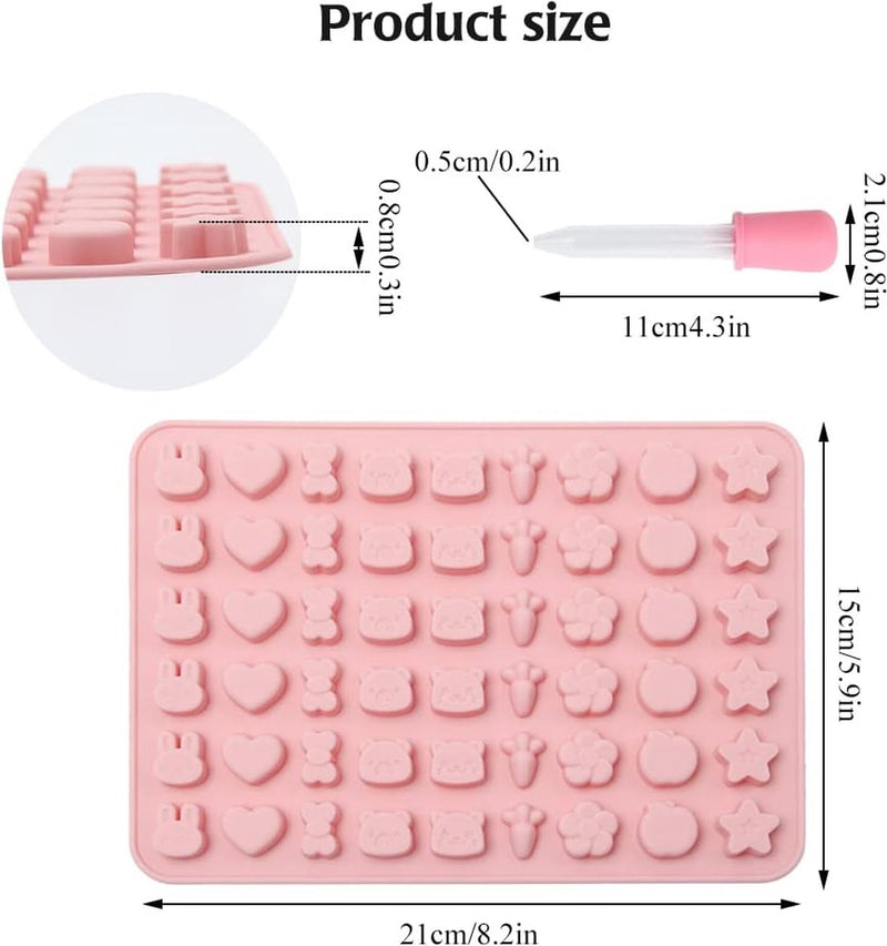 7 stuks siliconen chocoladevormen met 3 stuks pipetten, snoep, siliconen vormen, gummibeertjes, vorm, siliconen, chocoladevorm, ijsblokjesvormen voor doe-het-zelf chocolade, snoep