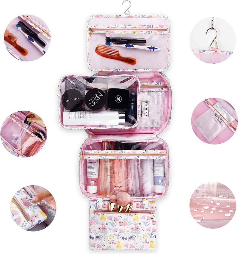 Hangende toilettassen voor dames, Dizdvizd Reistoilettas Grote waterdichte make-uptas Roze-Cat