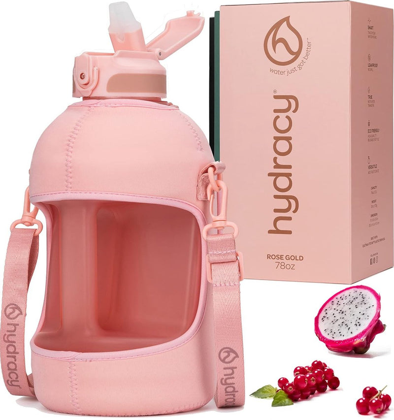 Waterfles met hoes met zakken - 2,3 L waterfles met rietje en handvat - BPA-vrije waterfles met tijdmarkering - Fles lekvrij - Sport- en buitenwaterfles