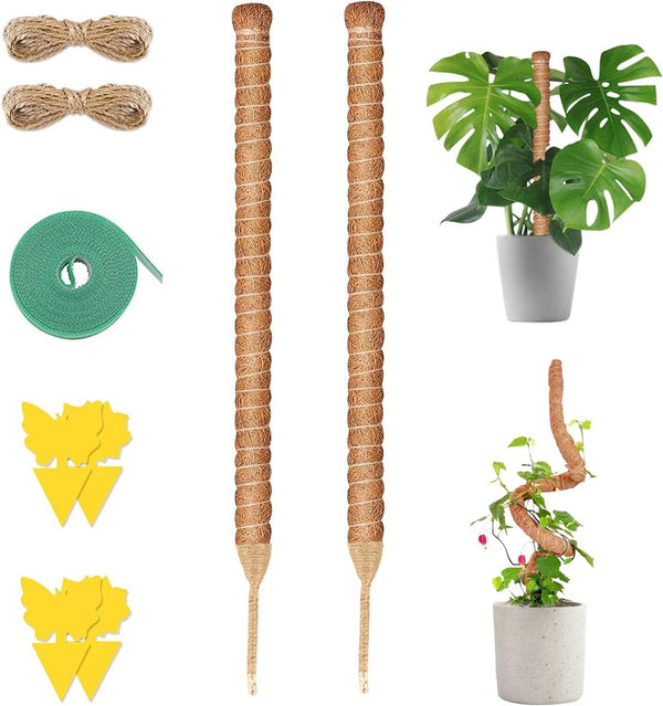 2-delige set plantenstaven, 120 cm, voor Monstera, klimhulp, klimstaven, mosstokken, buigbare plantenstaven, kokosstaven met plantenbinder voor klimplanten, planten, kokosvezel, verlengbaar