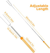 Barbecuespiesjes van roestvrij staal 8 stuks Barbecuevorken Uitschuifbaar roestvrij staal met houten handvat Telescopische marshmallow-kebabspiesjes Barbecuebestek BBQ-stick Broodspiesjes voor