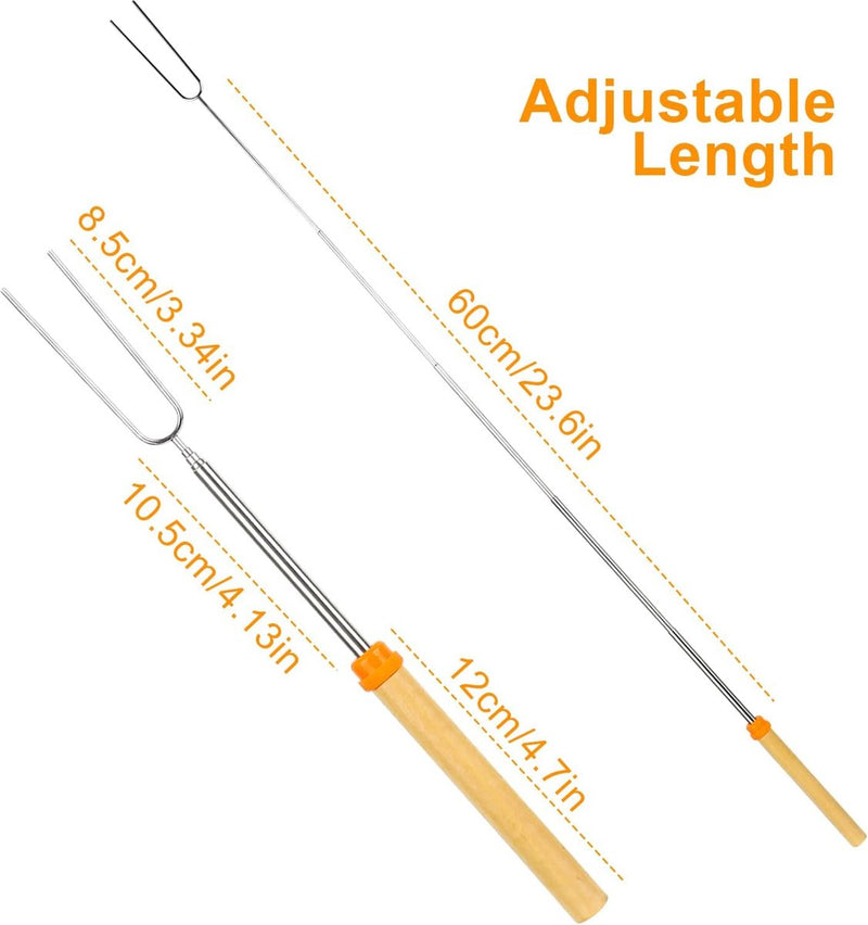 Barbecuespiesjes van roestvrij staal 8 stuks Barbecuevorken Uitschuifbaar roestvrij staal met houten handvat Telescopische marshmallow-kebabspiesjes Barbecuebestek BBQ-stick Broodspiesjes voor