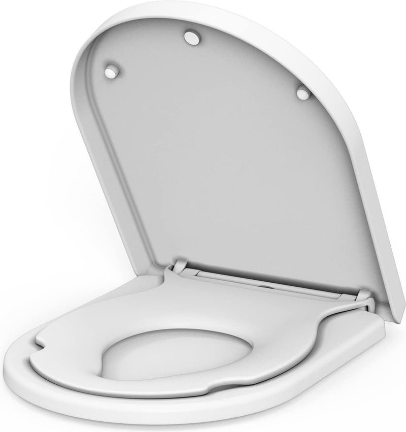 Toiletdeksel met kinderzitje, wc-bril met softclosemechanisme, wc-deksel met quick-release-functie, lost nooit los, gemakkelijk te reinigen, D-vorm, witte toiletbril met kinderen, familie