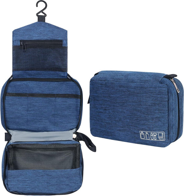 Toilettas, hangende toilettas voor dames, waterdichte reis-cultuurorganizer met stevige haak, compacte draagbare make-uptas voor dames en heren, badkameropbergtas, Donkerblauw, Hangende