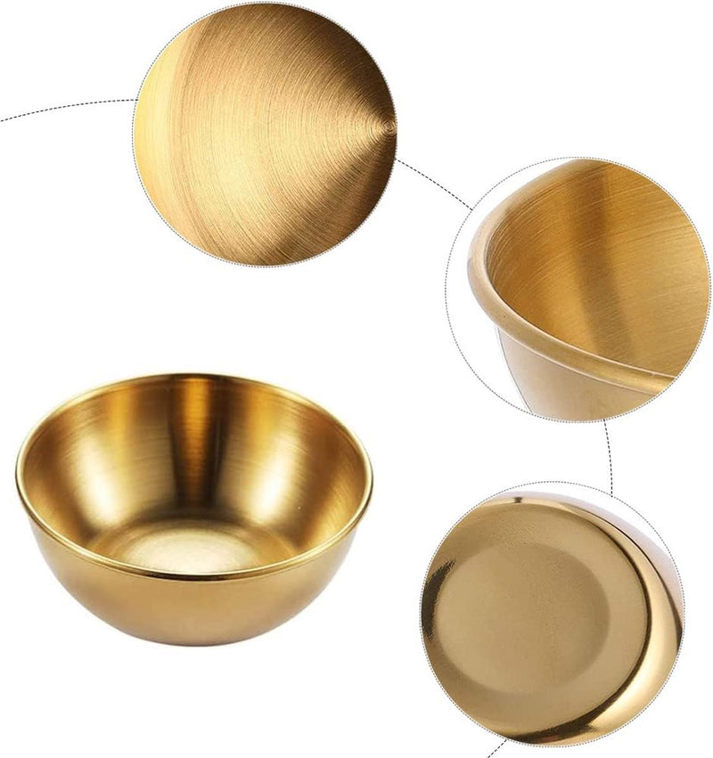 Set van 4 gouden sauskommen, roestvrijstalen minidipkommen, ronde dompelkommen, roestvrijstalen kleine serveerschalen, ronde serveerschalen, roestvrijstalen sauskom, sojasaus, ketchup, kruiden,