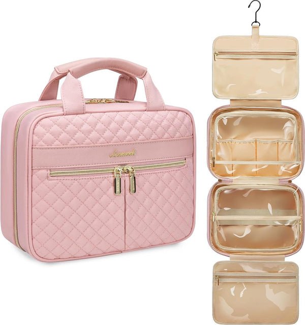 Toilettas voor dames, groot, toilettas om op te hangen, reis-toilettas, make-uptas, hangende toilettas, grote toilettas, waterdichte toilettas, reis-make-uptas, roze, Toilettas voor op reis