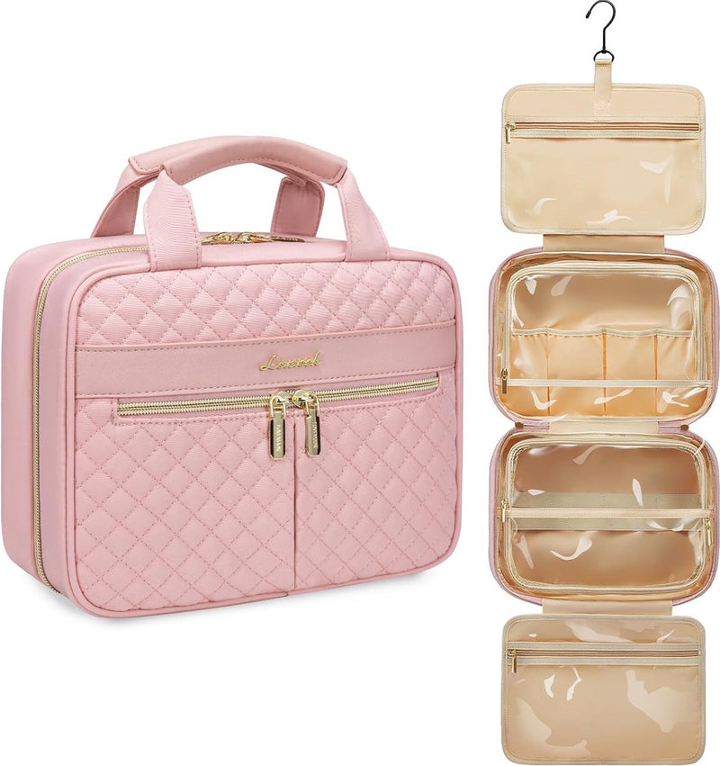 Toilettas voor dames, groot, toilettas om op te hangen, reis-toilettas, make-uptas, hangende toilettas, grote toilettas, waterdichte toilettas, reis-make-uptas, roze, Toilettas voor op reis