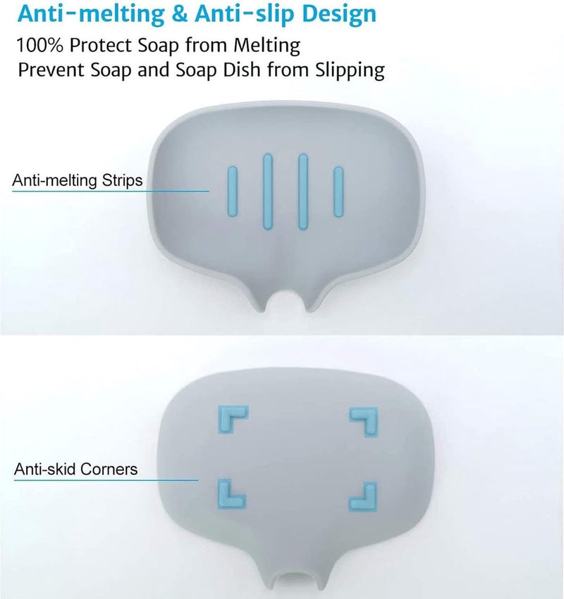 Siliconen zeepbakje met afvoer Zeepbakjes Zonder boren Zeepbakje voor badkamer Douche voor douche / badkamer / keuken Handwas Zeepbakje voor het drooghouden van zeep 2 stuks grijs / wit