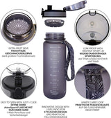 Drinkfles, tijdens sport-, outdoor- en fitnessactiviteiten, ook voor kinderen, waterfles, lekvrij en BPA-vrij, fles geschikt voor koolzuur, inhoud maximaal 1000 ml (1 l)