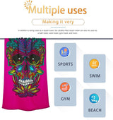 Microvezel strandhanddoek, 90 x 170 cm, anti-zand, strandhanddoek, zacht, 100% microvezel, sneldrogend, roze schedel